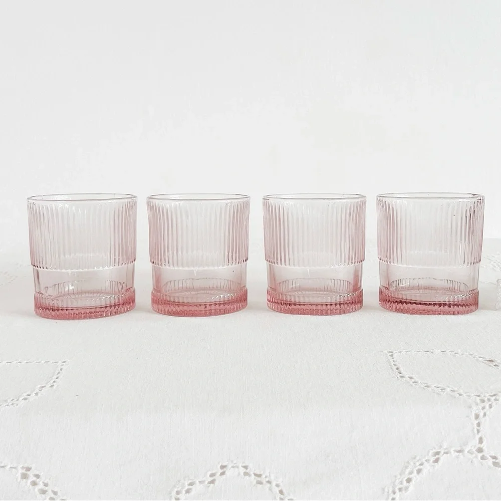 NoHo Pink Ribbed Drinking Glasses Set of 4